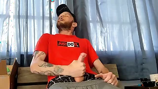 Stroking my big cock on my smoke finance